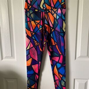 Women's Multicolor Geometric Print Yoga Pants‎ Size S High-Waisted Leggings